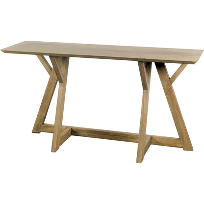 Jennings Console Table by Mercana in brown. Made from solid wood in a modern style.