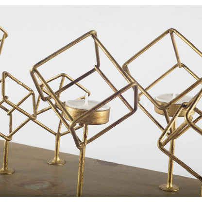 Salvador II Wood Base Brass Cube Tea Light Table Candle Holder by Mercana in antique brass. Made from wood, brass in a modern style.