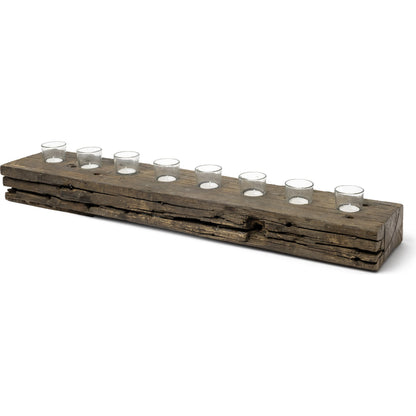 Lakara Reclaimed Wood Eight Tealight Table Candle Holder by Mercana in brown. Made from wood in a rustic style.