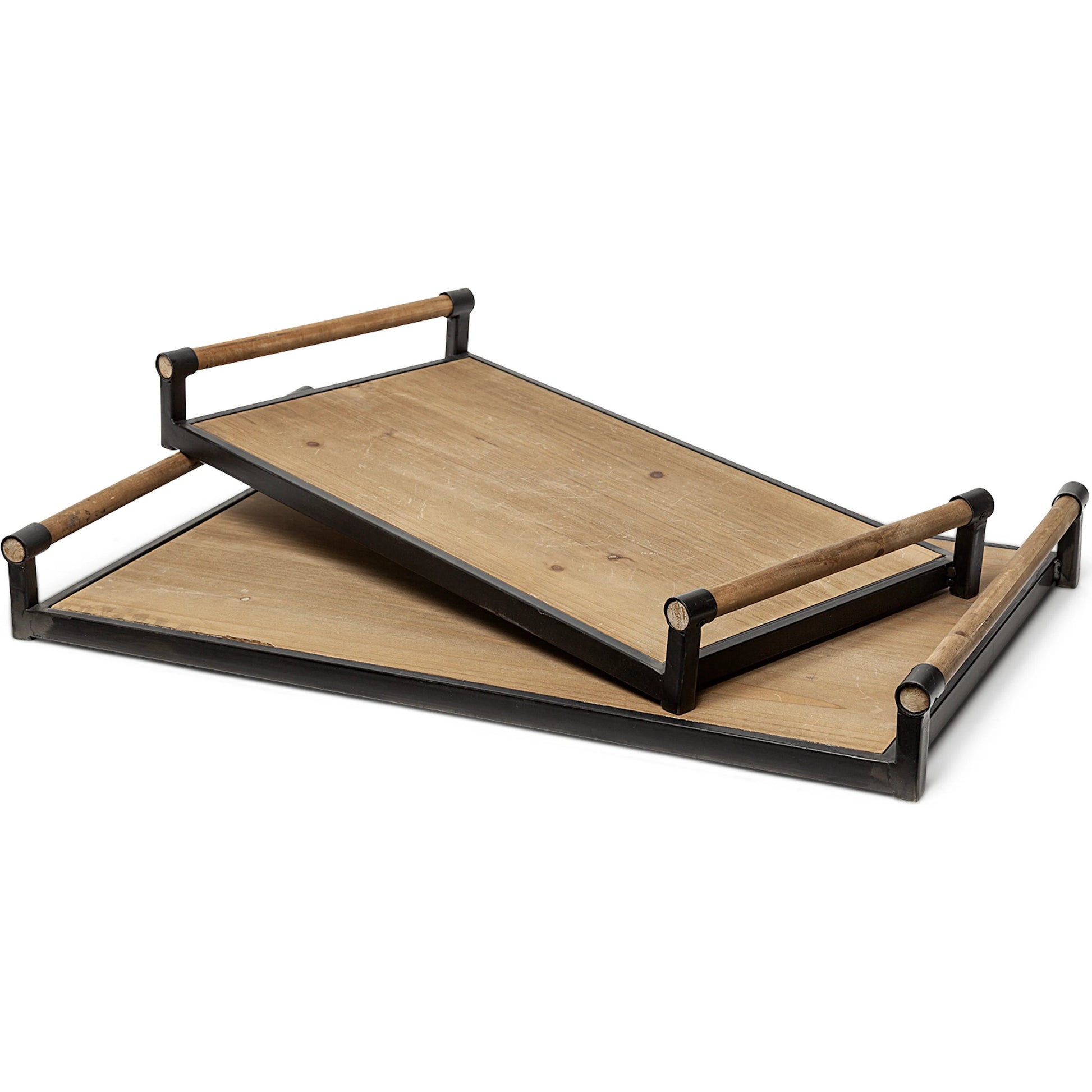 Benson Wood Black Trays Set of Two by Mercana in light walnut. Made from metal in a modern style.