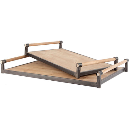 Benson Wood Black Trays Set of Two by Mercana in light walnut. Made from metal in a modern style.