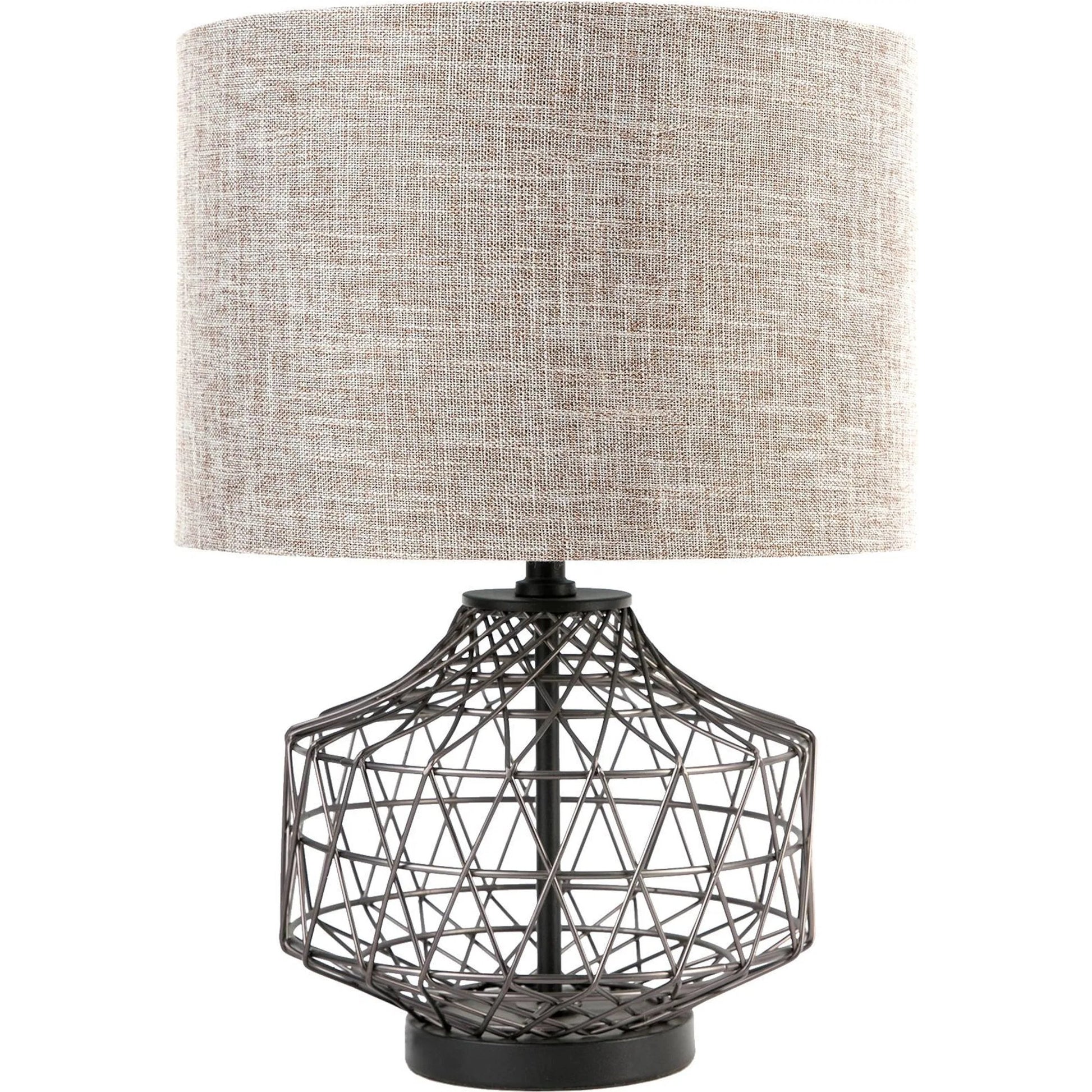 Clark Table Lamp by Mercana in gray. Made from linen shade in a modern style.