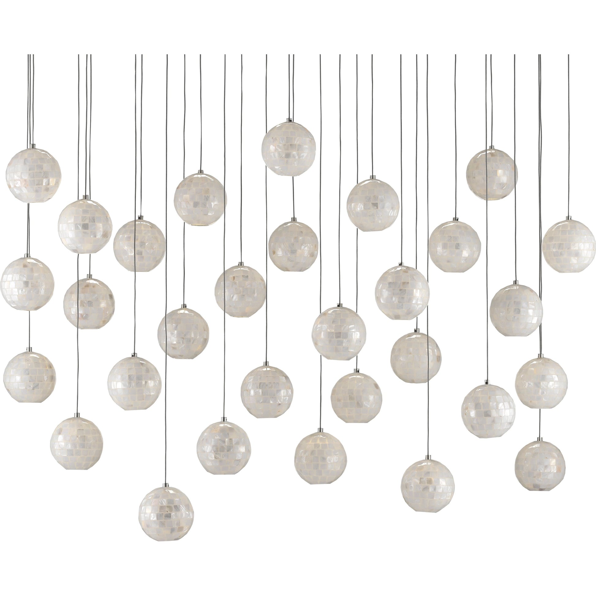 Finhorn Linear Pendant by Currey and Company in painted silver, pearl. Made from metal, mother of pearl in a modern style.
