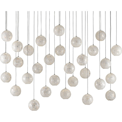 Finhorn Linear Pendant by Currey and Company in painted silver, pearl. Made from metal, mother of pearl in a modern style.