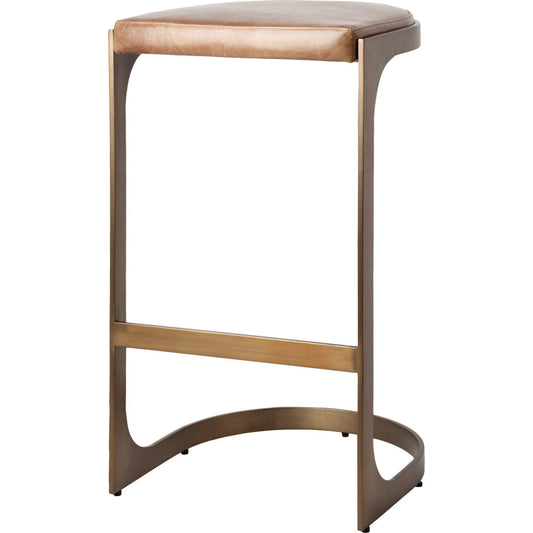 Tyson Leather Seat Bar/Counter Stool by Mercana in brown. Made from top grain leather, iron in a modern style.