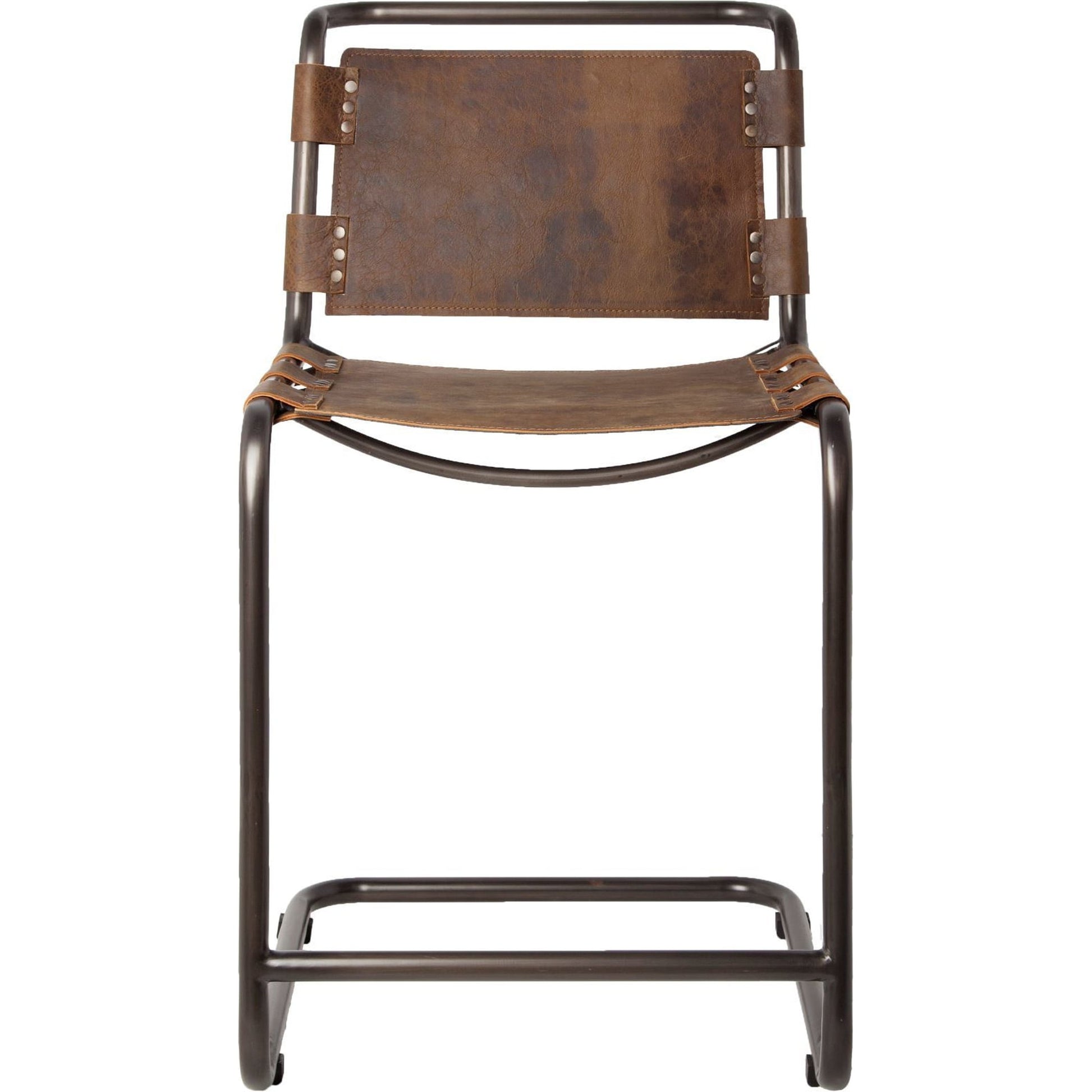 Berbick Leather Seat Bar Stool by Mercana. Made from leather, iron in a rustic style.
