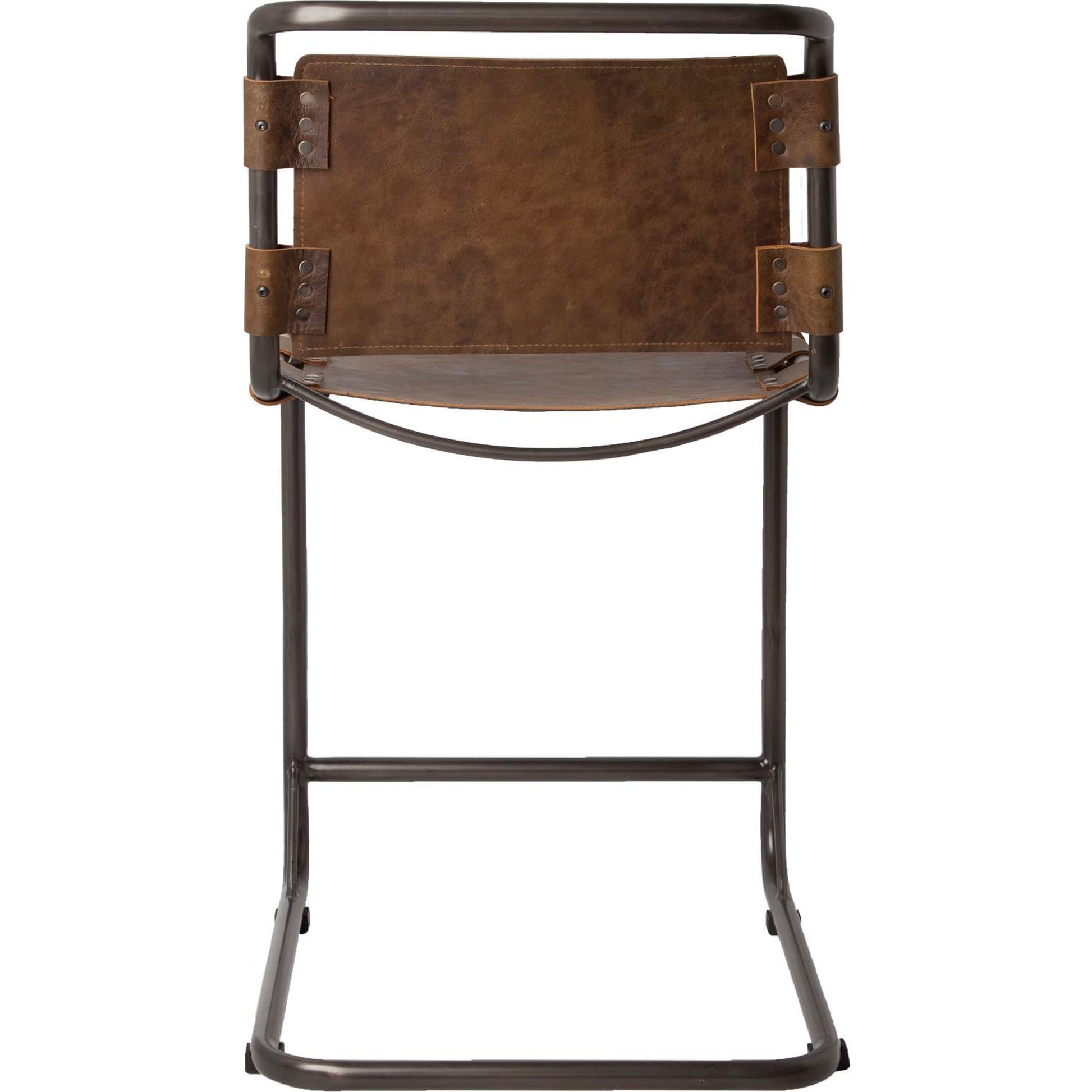 Berbick Leather Seat Bar Stool by Mercana. Made from leather, iron in a rustic style.