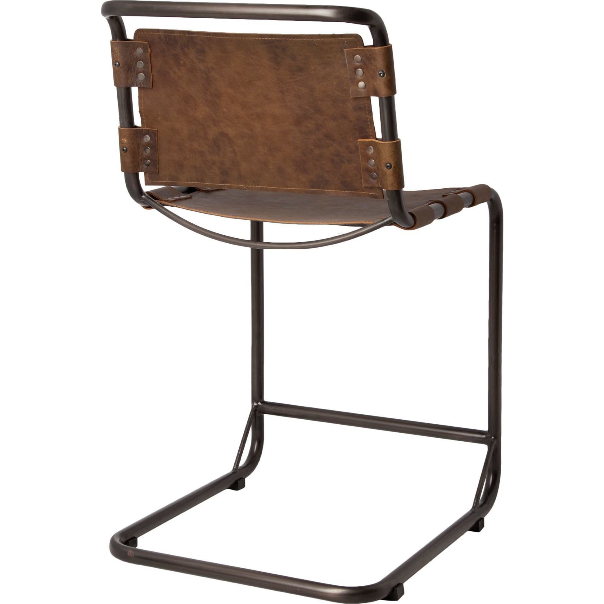 Berbick Leather Seat Bar Stool by Mercana. Made from leather, iron in a rustic style.
