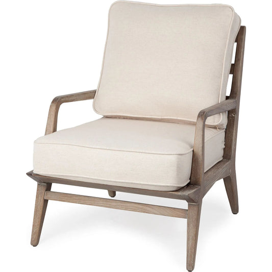 Harman Leather Accent Chair by Mercana in cream. Made from wood, top grain leather in a rustic style.