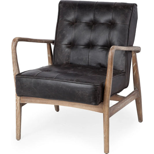 Phineas Leather Accent Chair by Mercana in black. Made from top grain leather in a modern style.