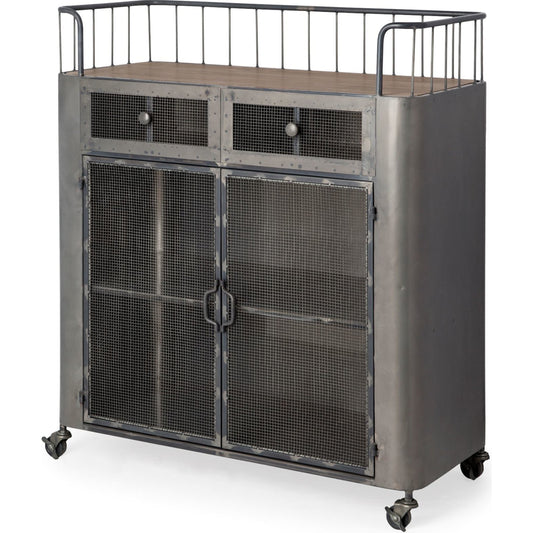 Udo Bar Cart by Mercana in silver. Made from metal frame in a modern style.