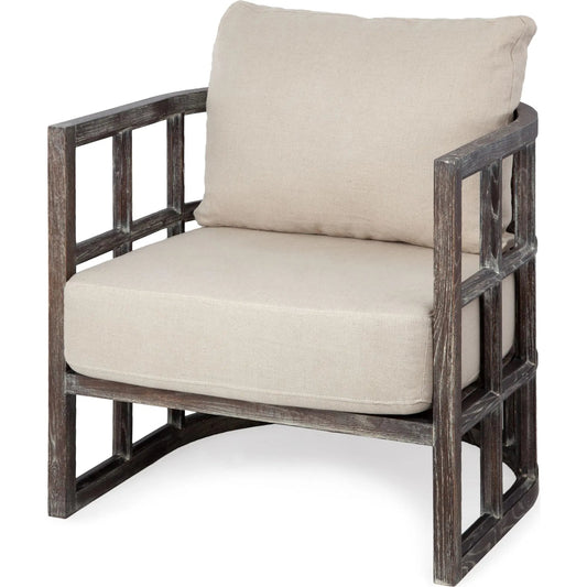 Skylar Upholstered Accent Chair by Mercana in cream. Made from wood in a modern style.