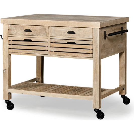 Columbia Small Kitchen Island by Mercana in beige. Made from mango wood in a cottage & farmhouse style.
