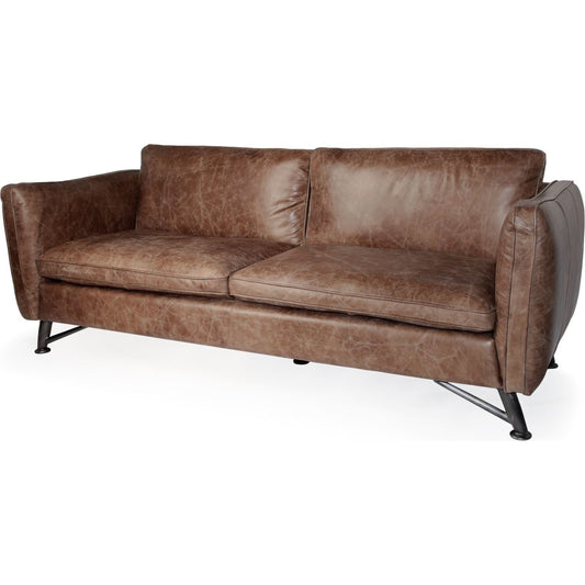 Cobain Sofa by Mercana in brown. Made from top grain leather in a rustic style.