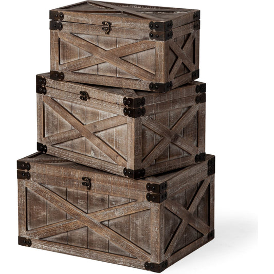 008 None | Unknown | Port Moody Decorative Boxes Set of Three by Mercana in brown. Made from unique in a cottage & farmhouse style.