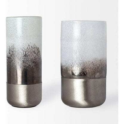 Baltic I White Brushed Metal Bottom Vase by Mercana in white, bronze, silver. Made from unique in a eclectic & global style.