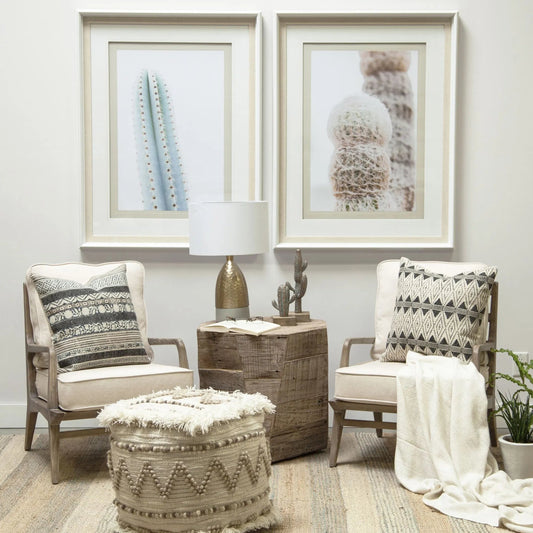 Caela Pouf by Mercana in cream. Made from wool, cotton, felt in a eclectic & global style.