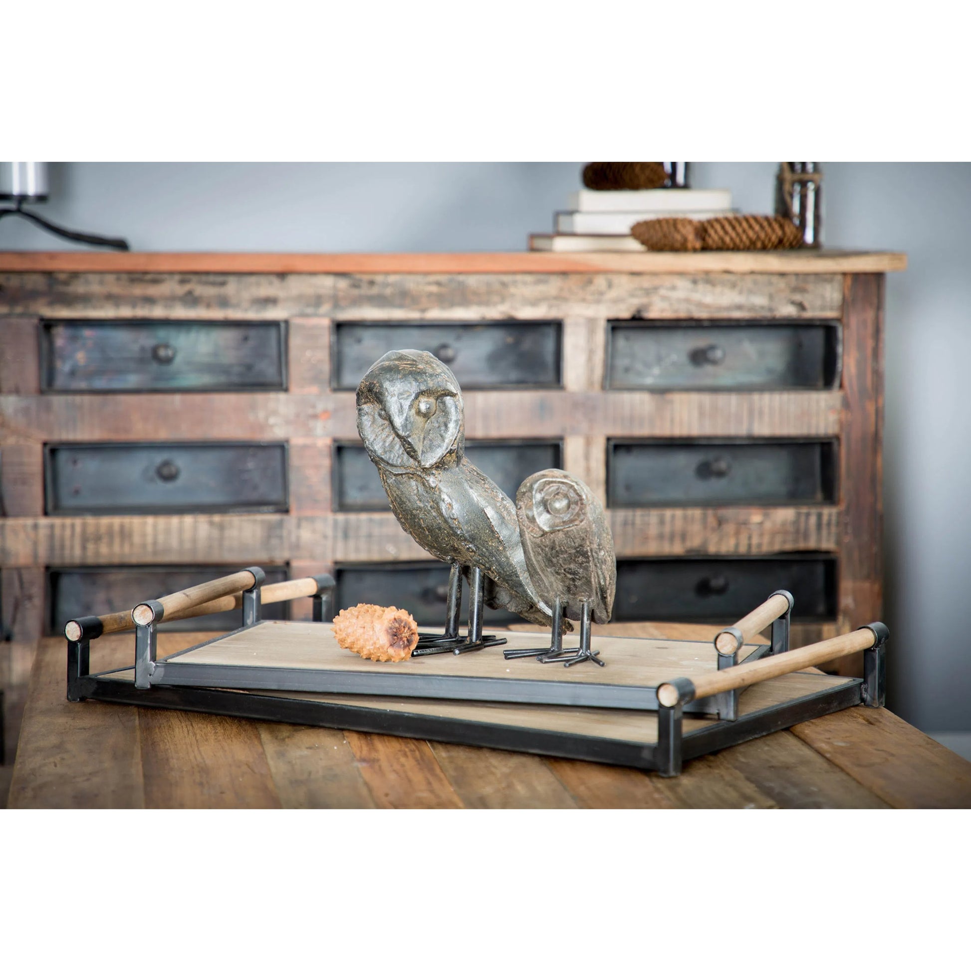 Benson Wood Black Trays Set of Two by Mercana in light walnut. Made from metal in a modern style.