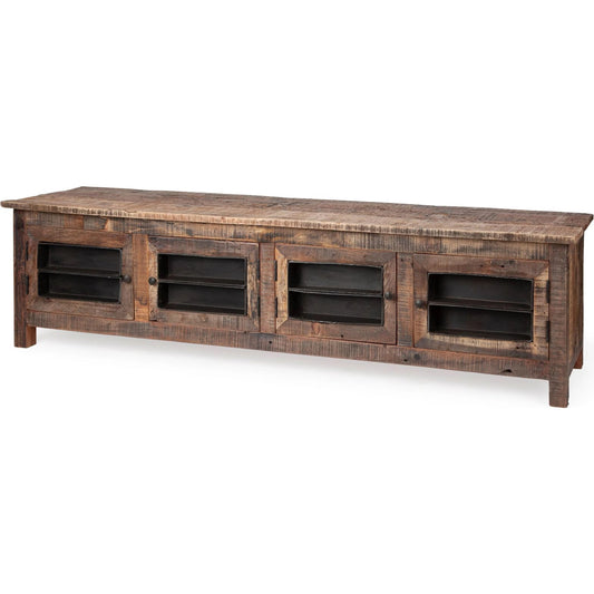 Wilton Media Console by Mercana in brown. Made from hardwood in a rustic style.