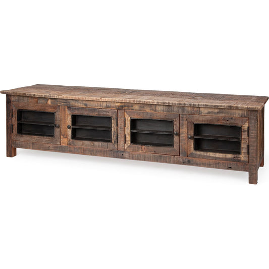 Wilton Media Console by Mercana in brown. Made from hardwood in a rustic style.