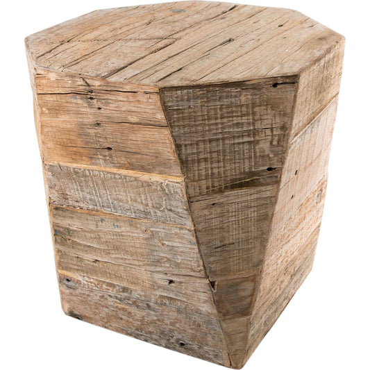 Esagono End/Side Table by Mercana in natural. Made from acacia wood in a rustic style.