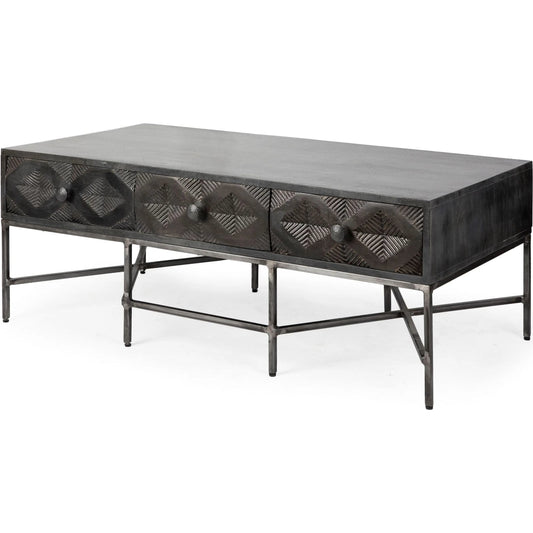 Hogarth Coffee Table by Mercana in dark stained. Made from mango wood in a rustic style.