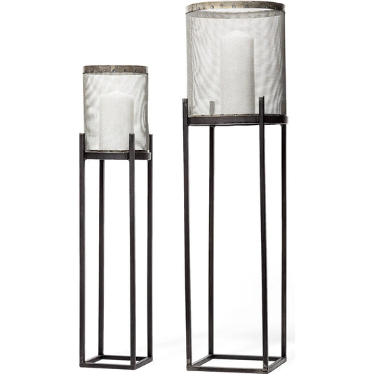 Steen Meshed Candle Holder Lanterns Set of Two by Mercana in matte black. Made from unique in a modern style.
