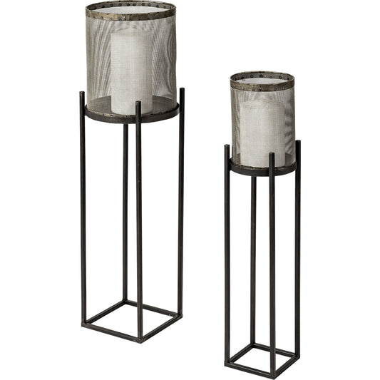 Steen Meshed Candle Holder Lanterns Set of Two by Mercana in matte black. Made from unique in a modern style.