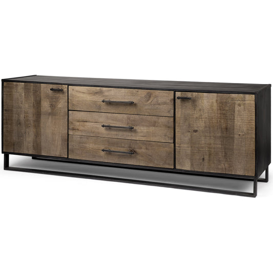 Alvin Sideboard by Mercana in medium brown. Made from mango wood in a modern style.