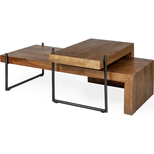 Maddox Coffee Table by Mercana in brown, black. Made from unique in a rustic style.