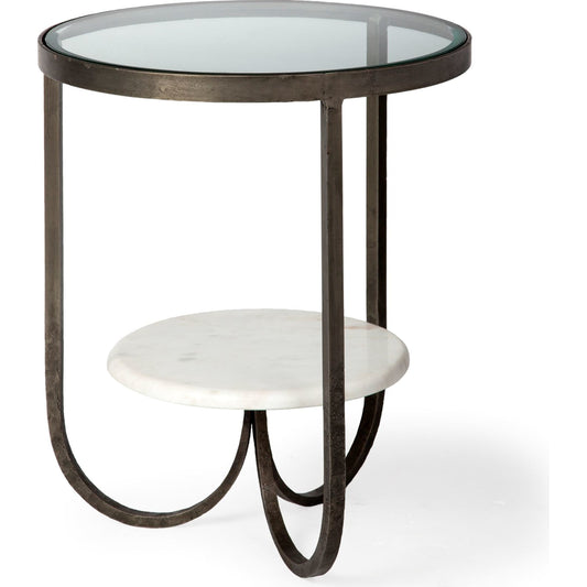 Reinhardt End/Side Table by Mercana in white, gold. Made from unique in a transitional style.
