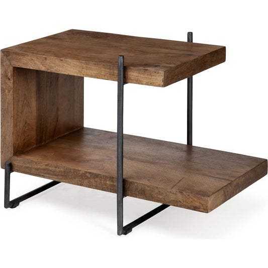 Maddox End/Side Table by Mercana in brown, black. Made from unique in a rustic style.