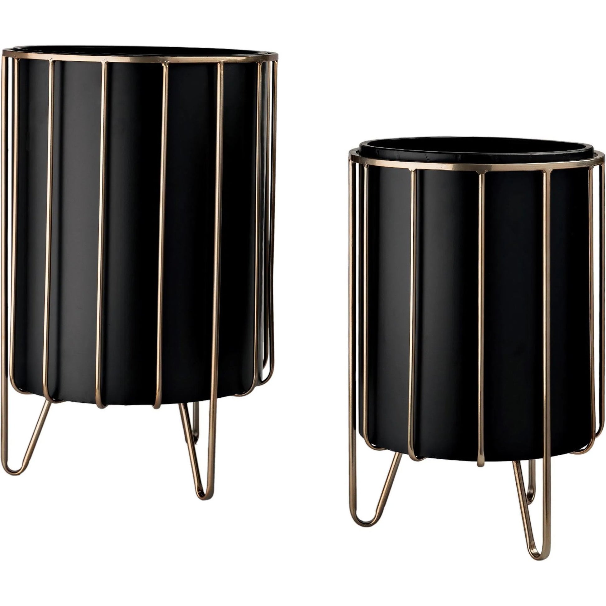Pianta Insert Brass Plant Stands Set of Two by Mercana in matte black, antiqued brass. Made from unique in a modern style.