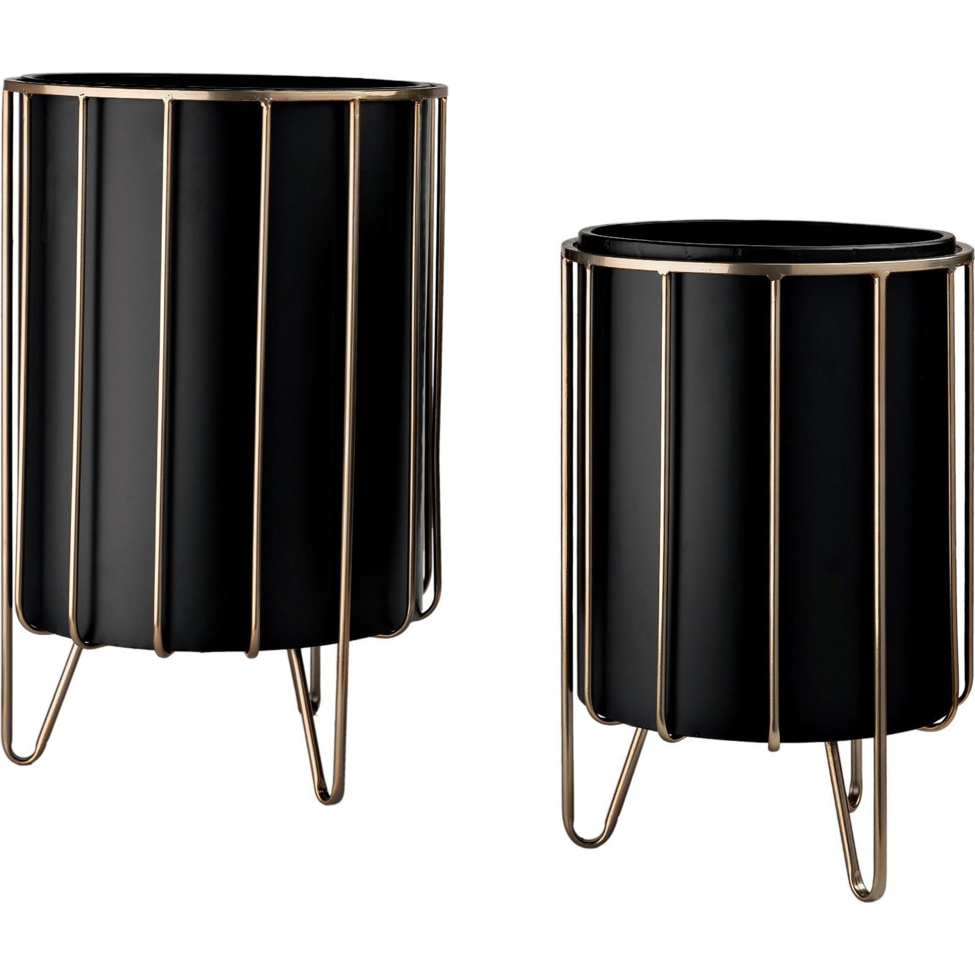 Pianta Insert Brass Plant Stands Set of Two by Mercana in matte black, antiqued brass. Made from unique in a modern style.