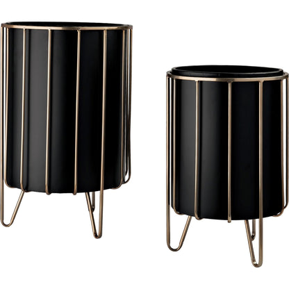 Pianta Insert Brass Plant Stands Set of Two by Mercana in matte black, antiqued brass. Made from unique in a modern style.