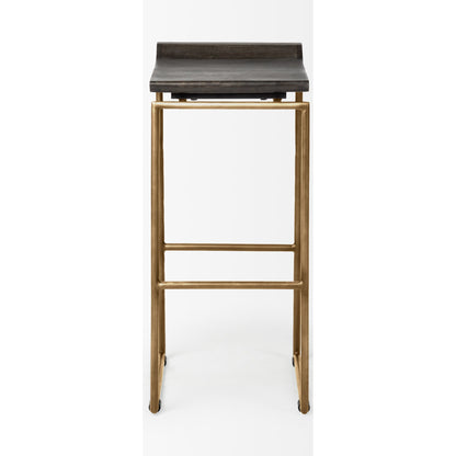 Givens Wood Seat Bar Stool by Mercana in dark brown. Made from unique in a modern style.
