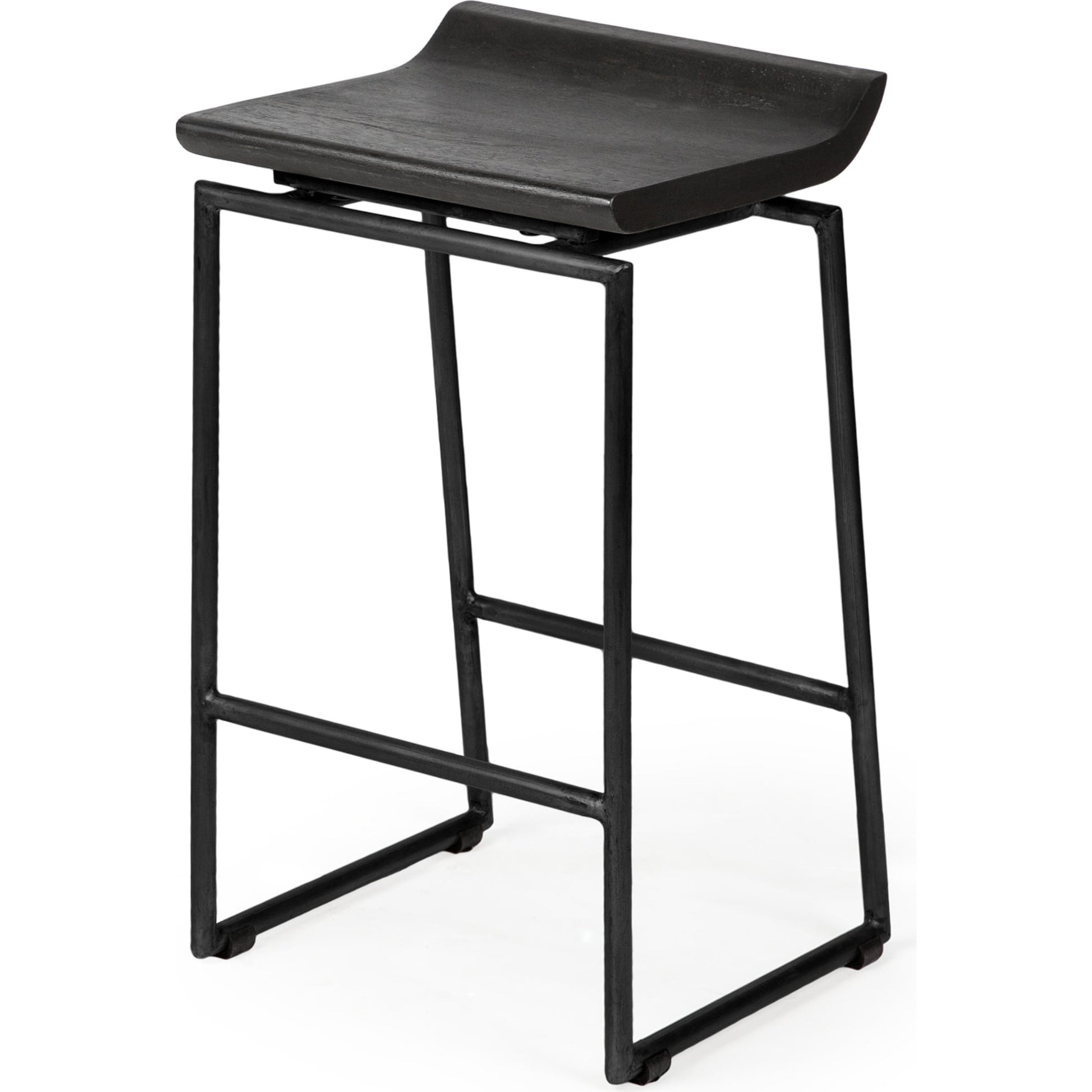Givens Wood Seat Counter Stool by Mercana in matte black. Made from wood, metal in a modern style.