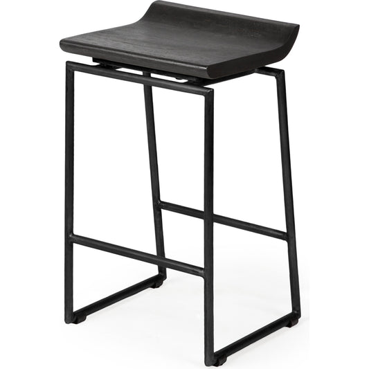 Givens Wood Seat Bar/Counter Stool by Mercana in matte black. Made from wood, metal in a modern style.