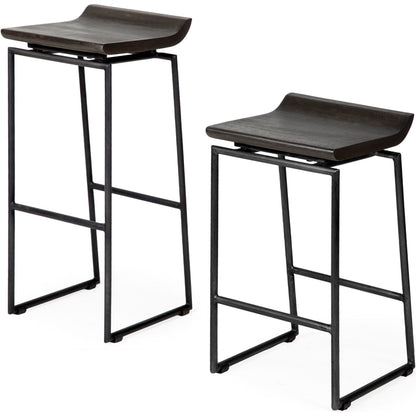 Givens Wood Seat Counter Stool by Mercana in matte black. Made from wood, metal in a modern style.