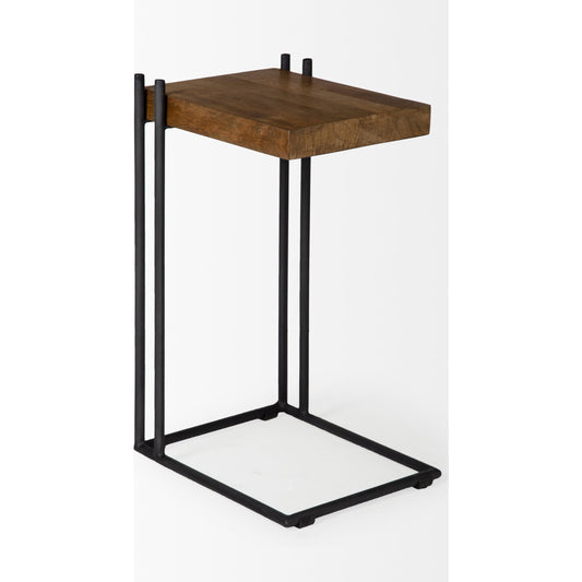 Maddox End/Side Table by Mercana in brown, black. Made from unique in a rustic style.