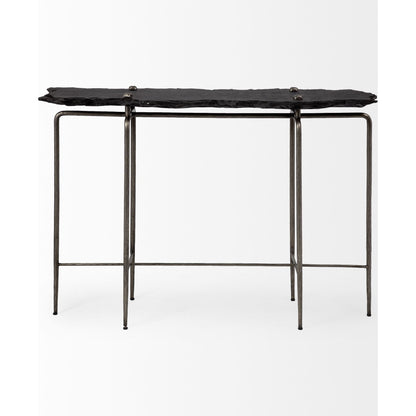 Pinera Console Table by Mercana in white, natural. Made from marble, metal in a modern style.