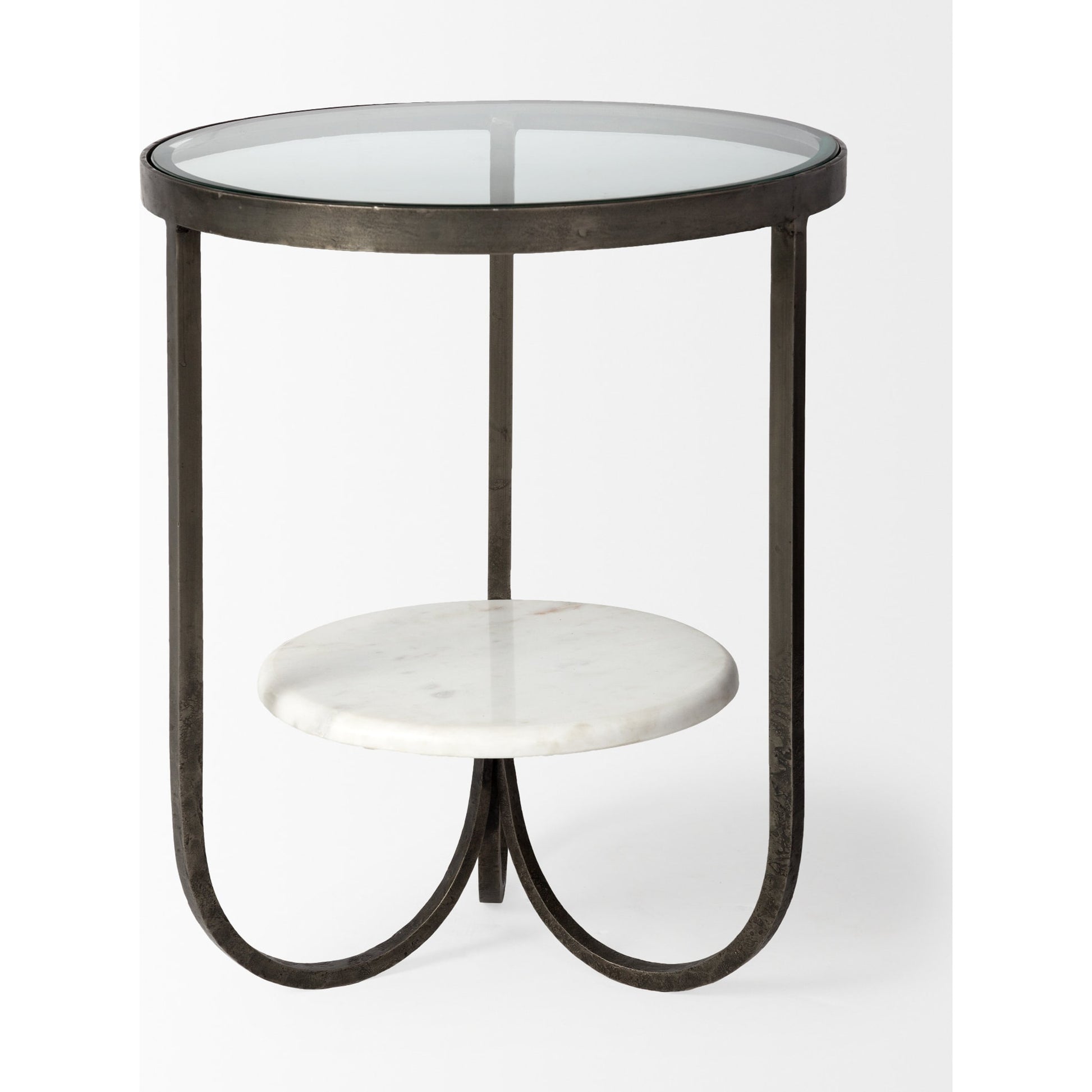 Reinhardt End/Side Table by Mercana in white, gold. Made from unique in a transitional style.