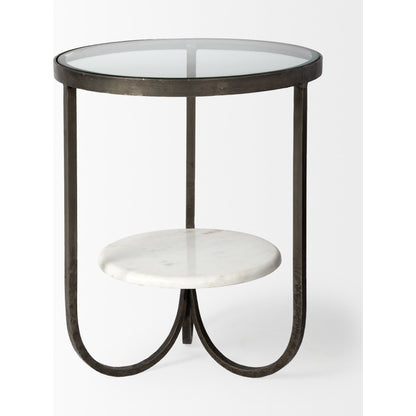 Reinhardt End/Side Table by Mercana in white, gold. Made from unique in a transitional style.