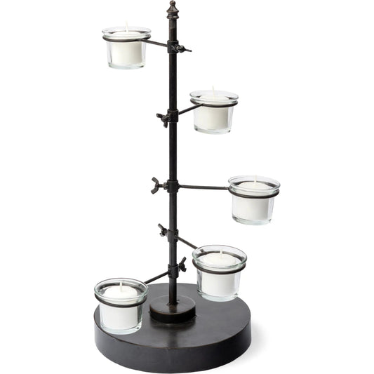 Jaran Five Armed Tealight Table Candle Holder by Mercana in black. Made from metal, glass in a transitional style.
