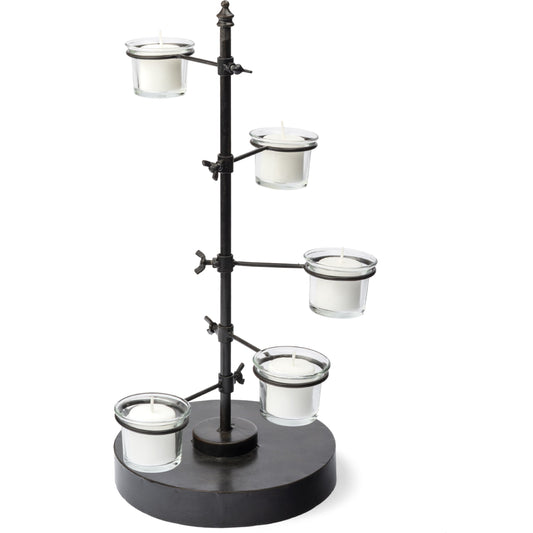 Jaran Five Armed Tealight Table Candle Holder by Mercana in black. Made from metal, glass in a transitional style.