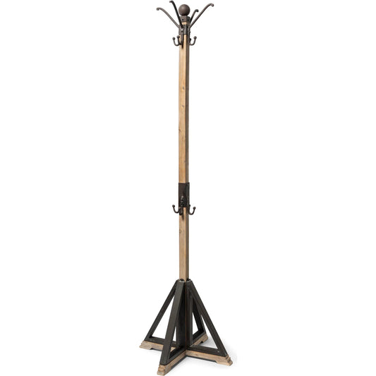 Lamda Coat Rack by Mercana in light, dark brown. Made from metal, wood in a modern style.