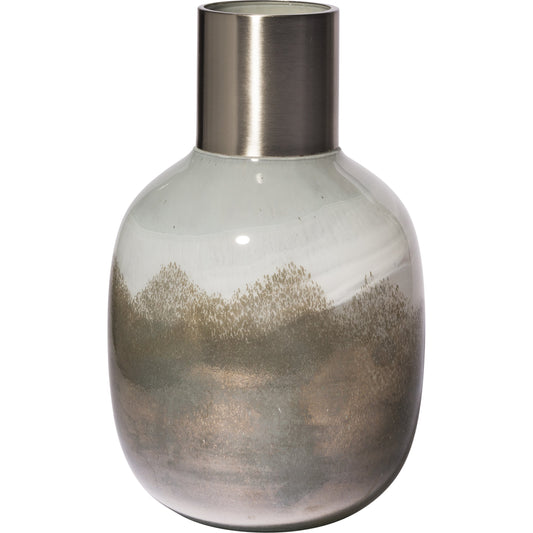 Onega I Gradient Gourd Style Vase by Mercana in off white, antique gold. Made from glass, metal in a eclectic & global style.