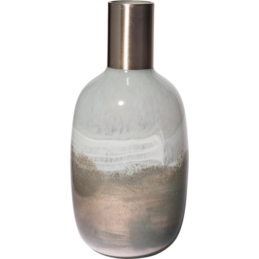 Onega I Gradient Gourd Style Vase by Mercana in off white, antique gold. Made from glass, metal in a eclectic & global style.