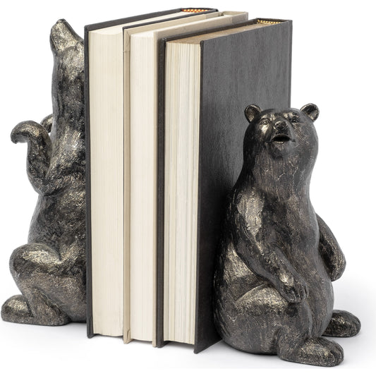 Sleuth Grizzly Bear Bookends Set of Two by Mercana in metallic chrome. Made from metallic chrome in a cottage & farmhouse style.