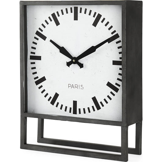 Felix Square Table Clock by Mercana in white, black. Made from metal in a modern style.